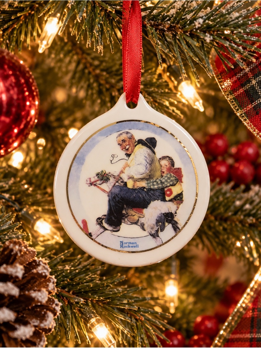 Vintage 1997 Norman Rockwell JCPenney Gramps at the Reins Christmas Ornament